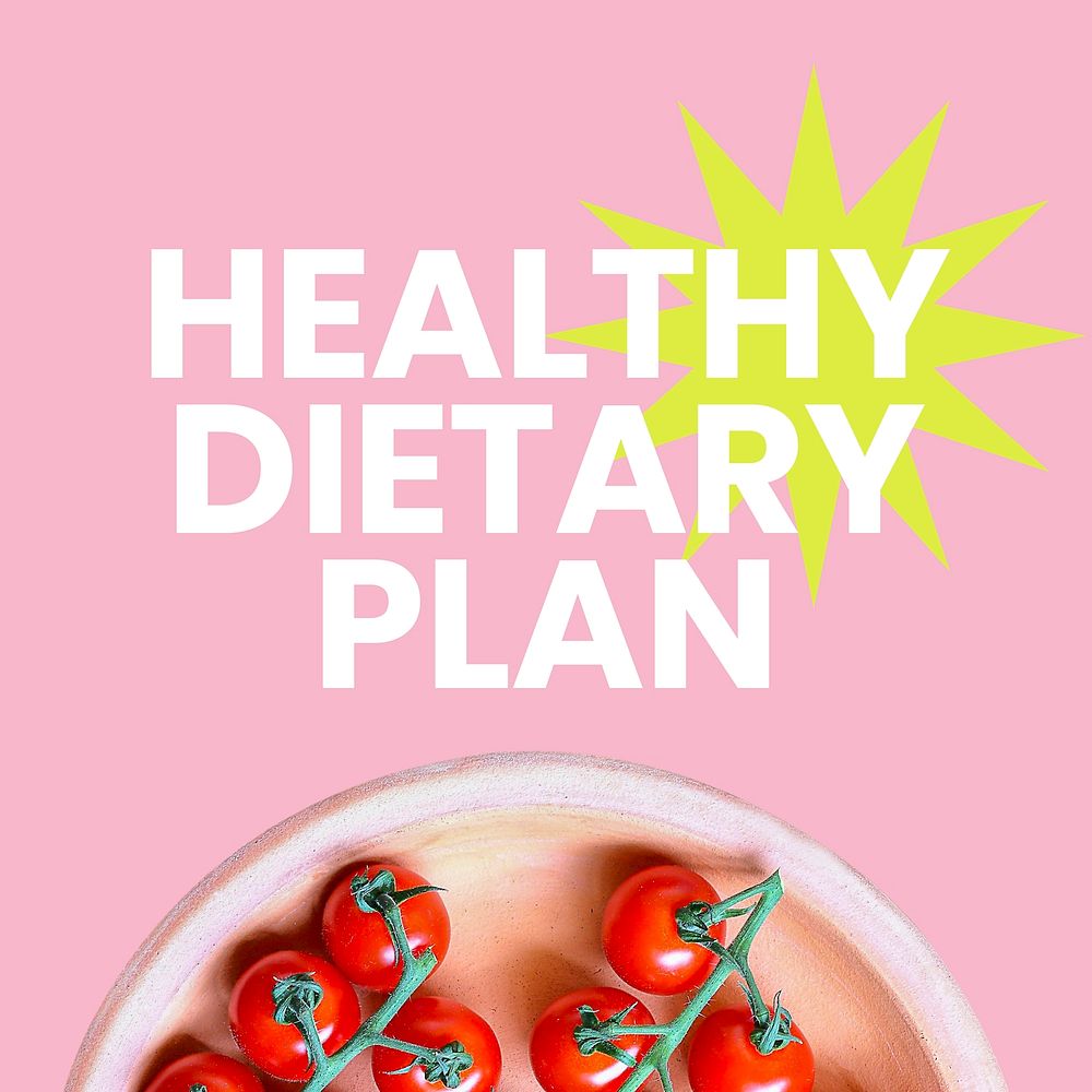 Healthy dietary Instagram post template, pink design vector