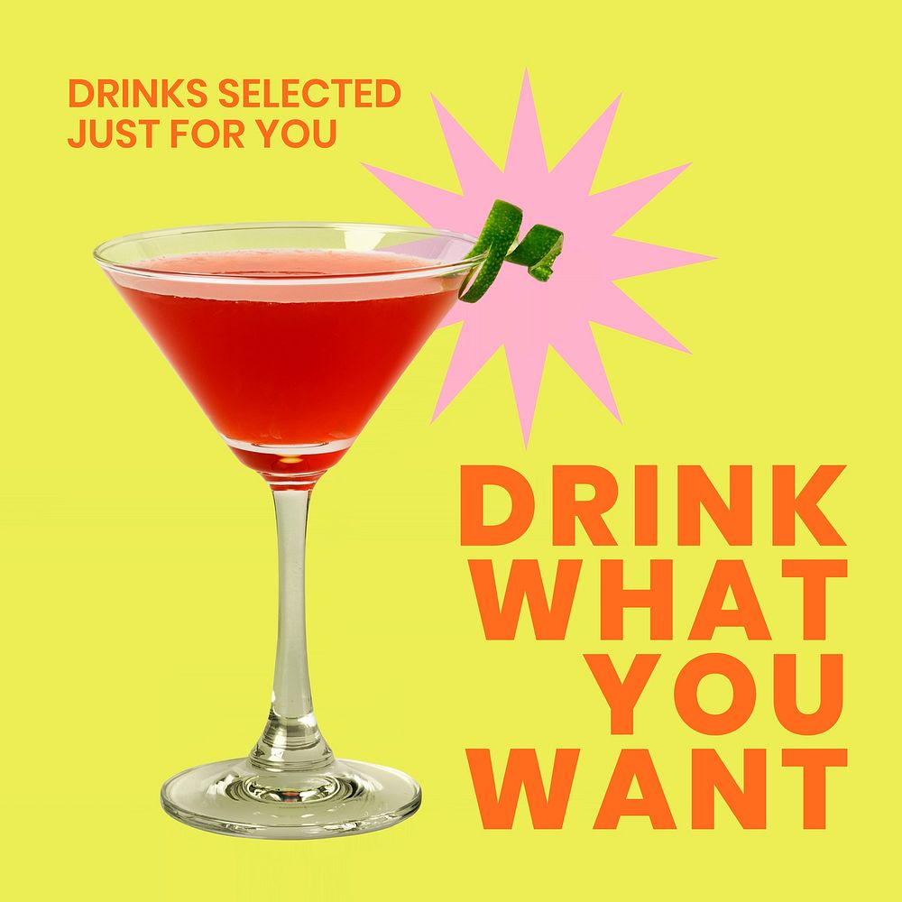 Colorful cocktail Instagram post template, drink what you want vector