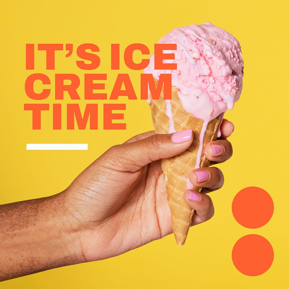 Melting ice-cream Instagram post template, yellow design vector