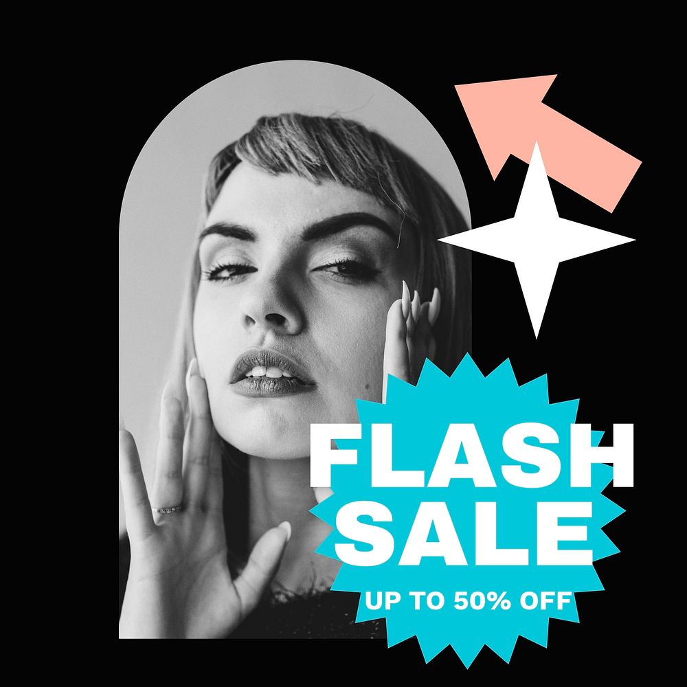 Flash sale Instagram post template, fashion, shopping ad vector
