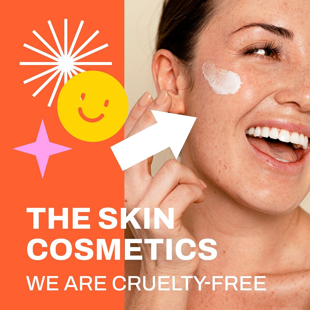 Cosmetics skincare Instagram post template, cute Memphis design vector