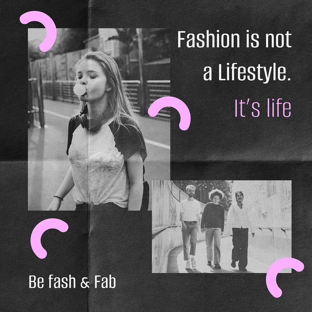 Fashion collage Instagram post template, cute memphis design vector