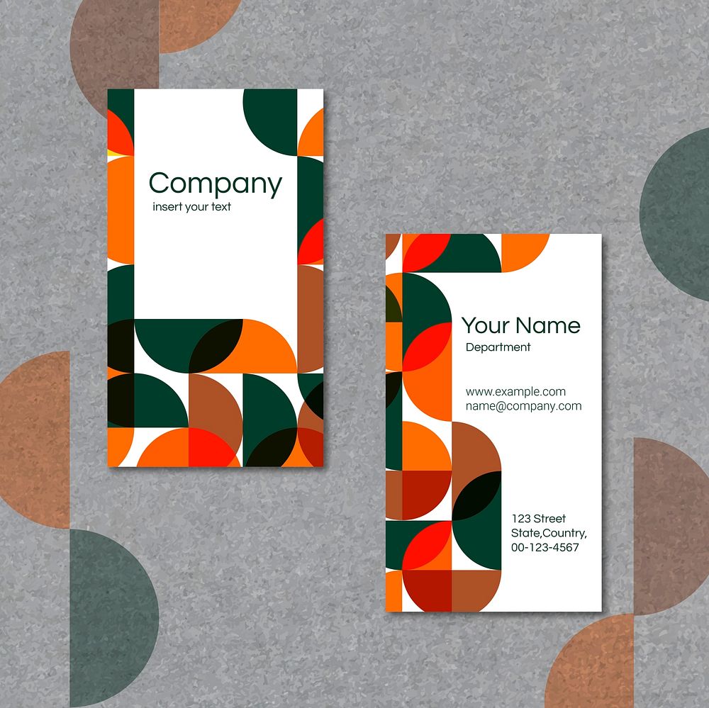 Orange geometric pattern business card template vector set