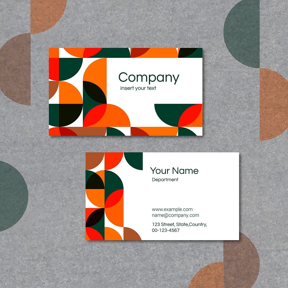 Orange and white geometric patterned business card template vector set