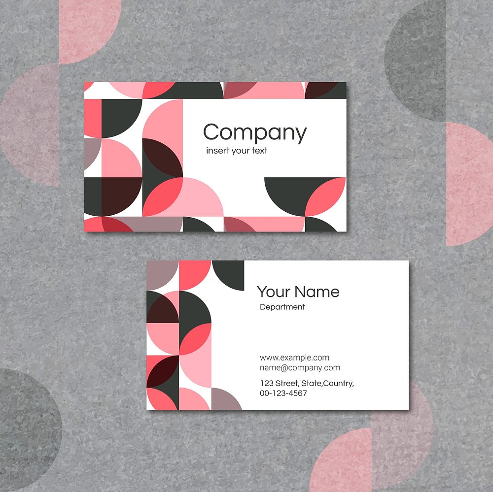 Pink geometric patterned business card template vector set
