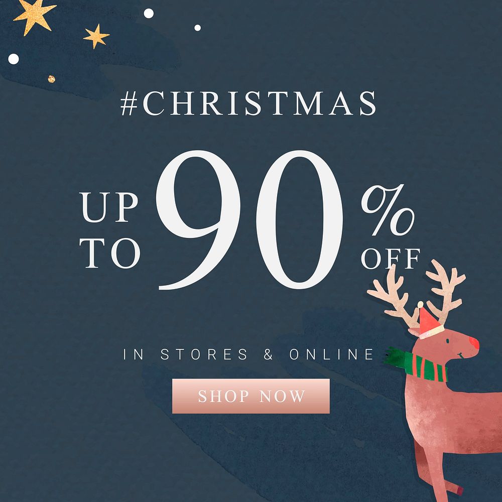 Reindeer on blue background social ads template vector