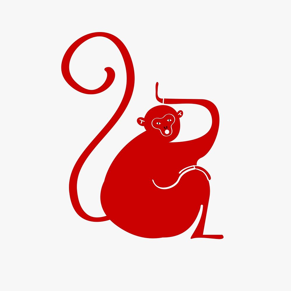 Traditional Chinese monkey red psd cute zodiac sign design element