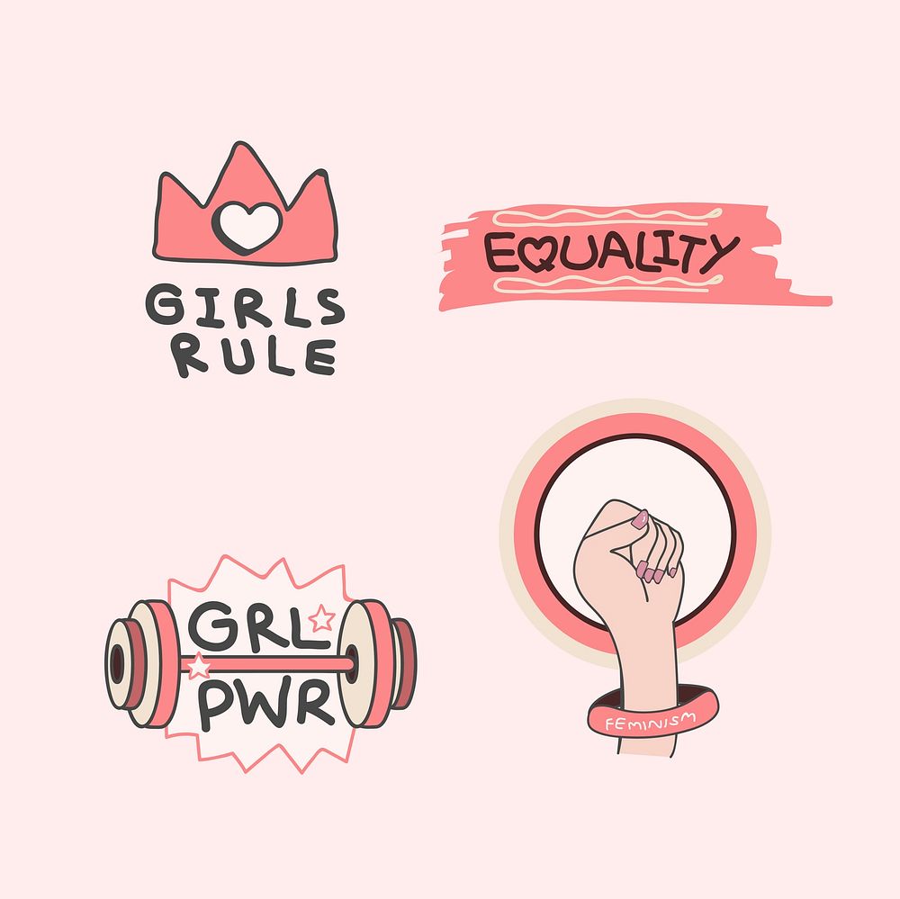 Pink girl power collection vectors