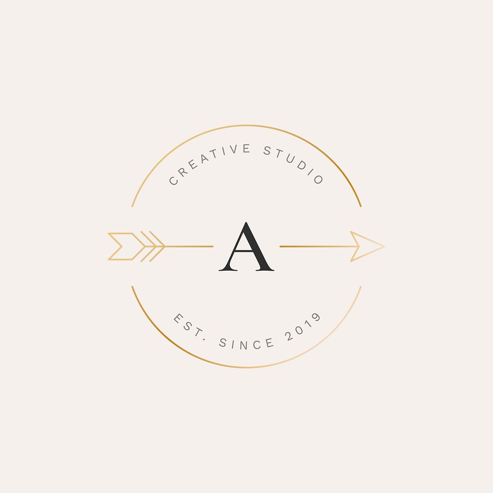 Arrow business logo template, gold aesthetic design vector