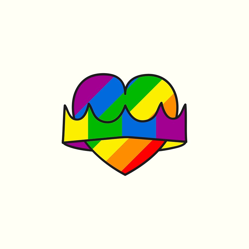 Rainbow heart with a crown vector