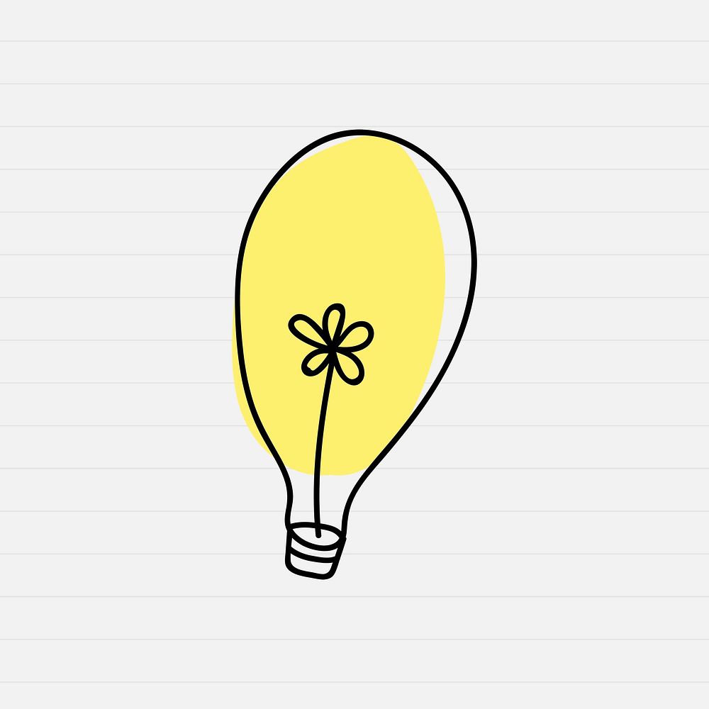 Glowing doodle light bulb psd in minimal style