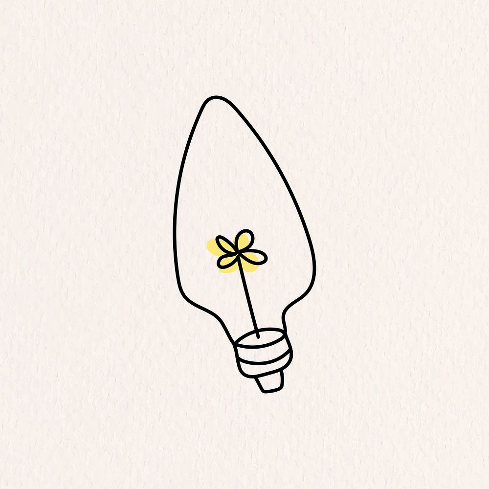 Doodle light bulb in minimal style on beige background