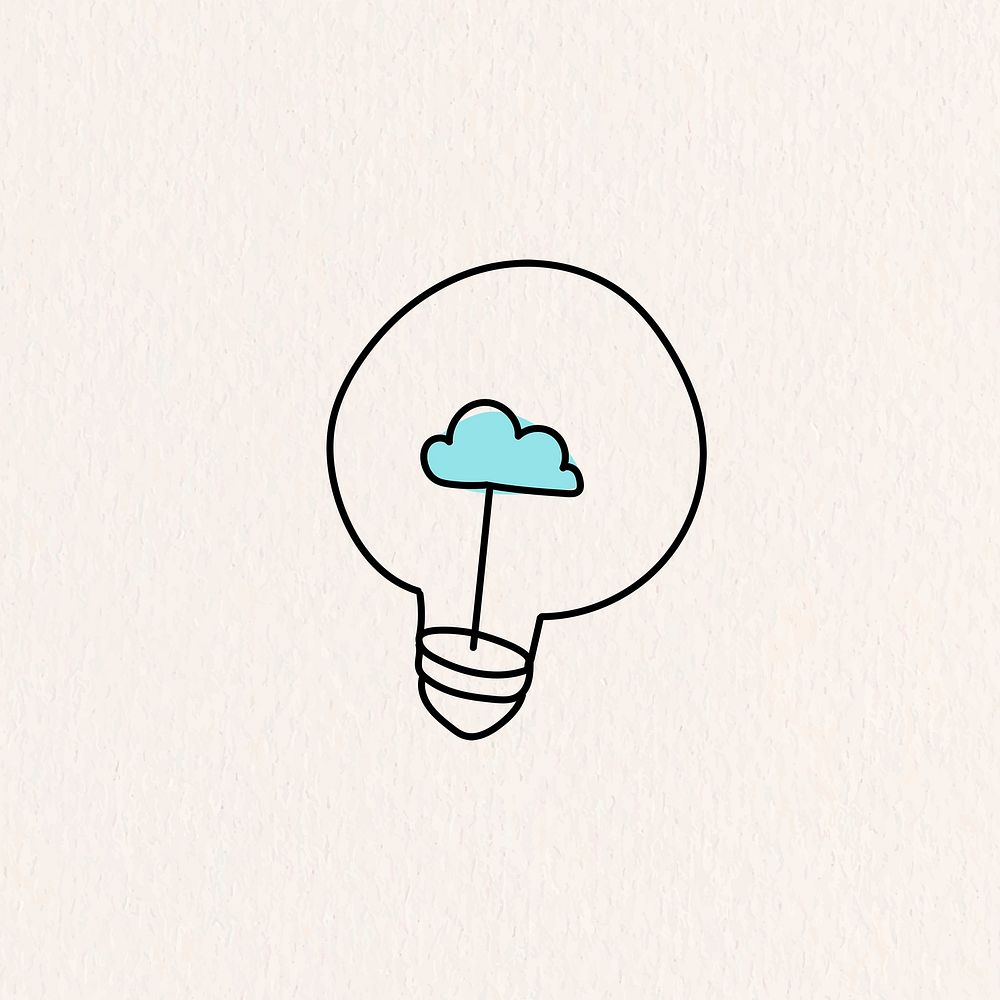 Doodle light bulb vector in minimal style on beige background