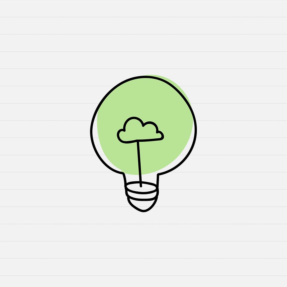 Green glowing doodle light bulb vector in minimal style