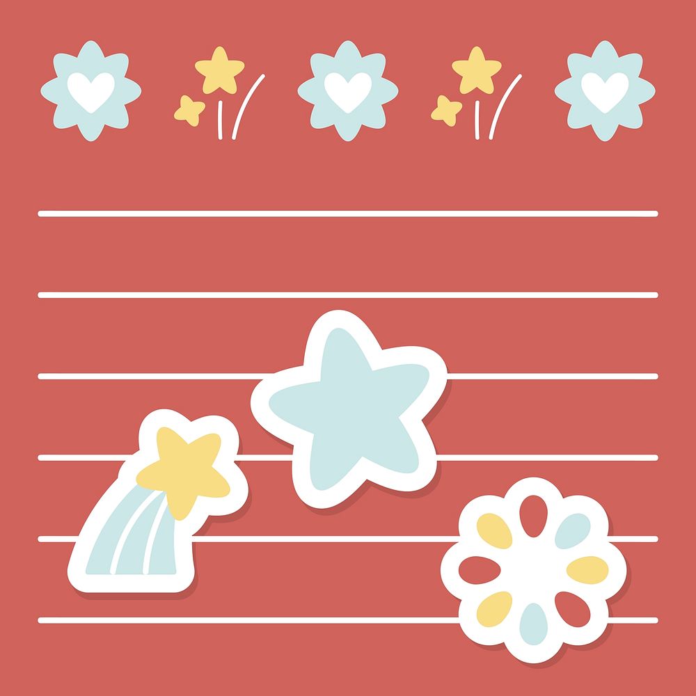 Doodle stars memo with red background vector