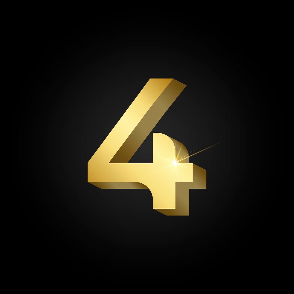 Number 4 metallic gold typography vector