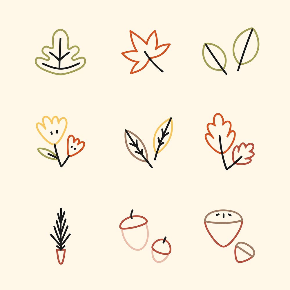 Colorful leaves drawing collection vector