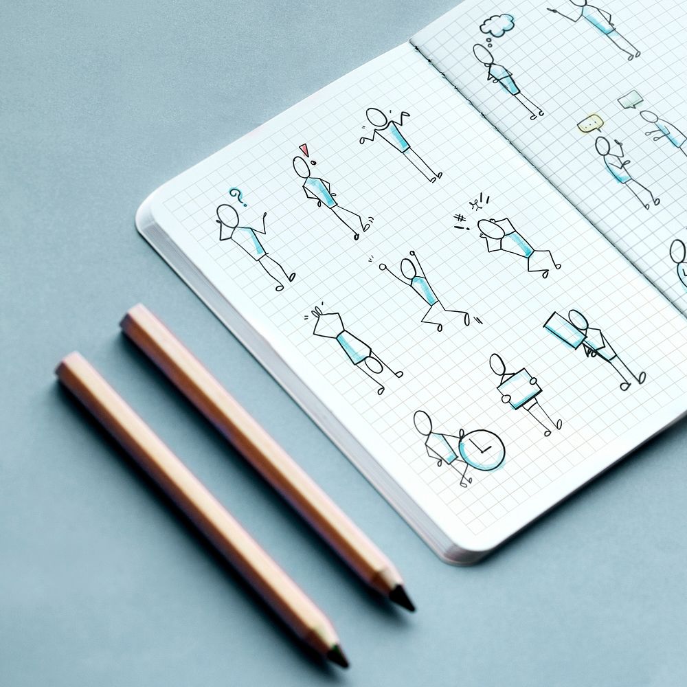 Hand drawn character elements set on a notebook illustration