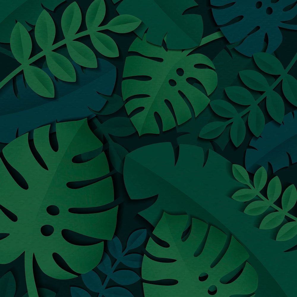 Green tropical leaves patterned on a dark background vector