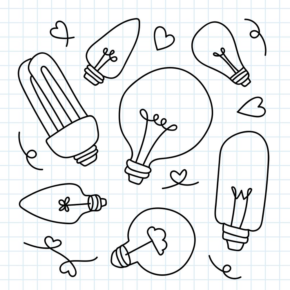 Doodle light bulb set in minimal style
