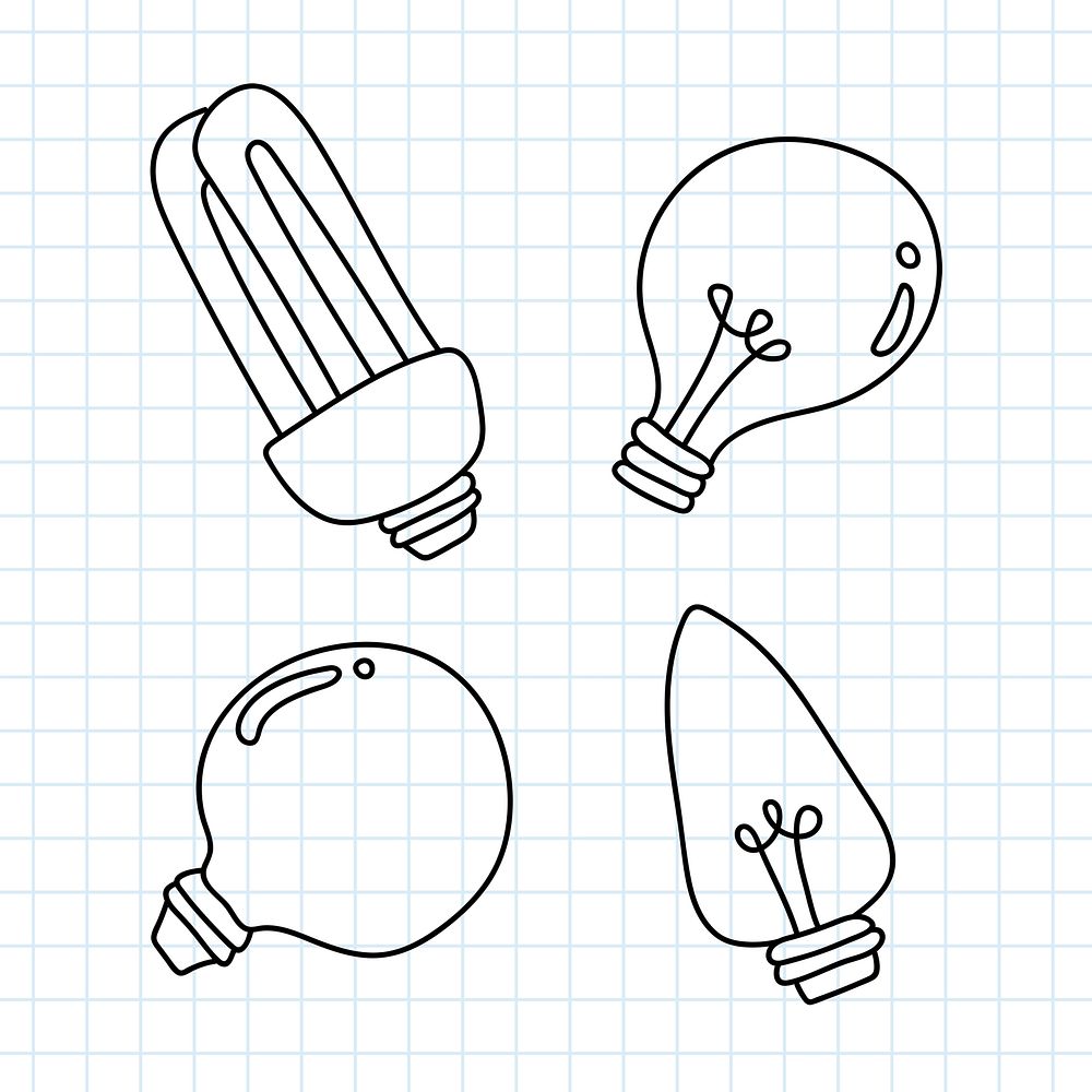Doodle light bulb set psd in minimal style
