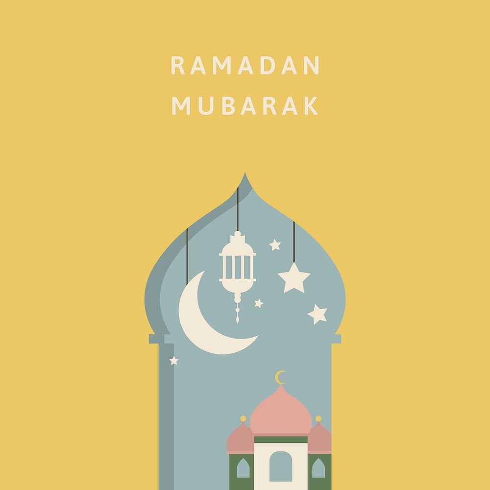 Yellow Eid background vector with Ramadan Mubarak text