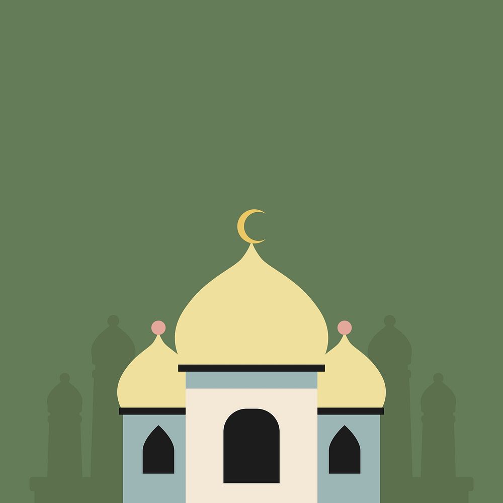 Green Ramadan Mubarak and Islamic Eid holidays background cute illustrations