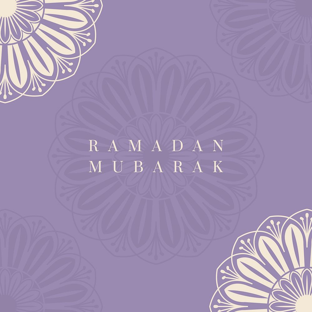 Purple Islamic floral background psd with Ramadan Mubarak text