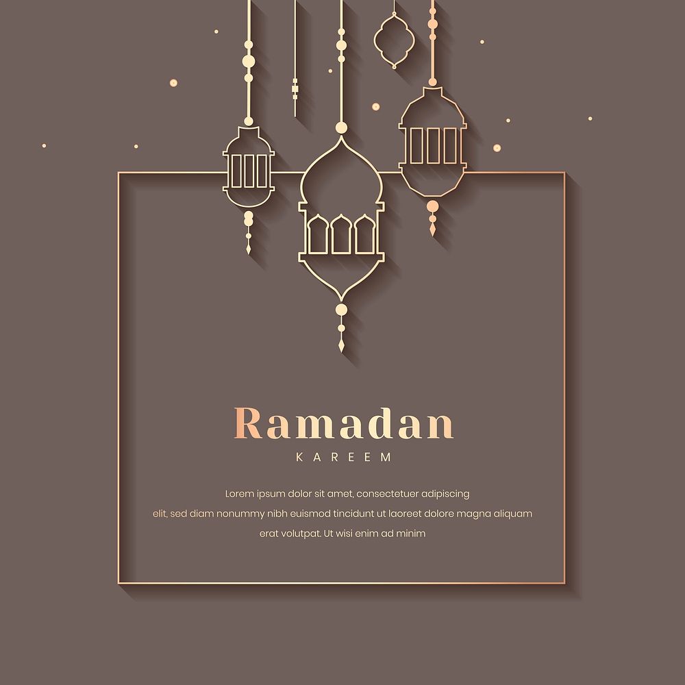 Gray Ramadan Kareem frame with beautiful lanterns