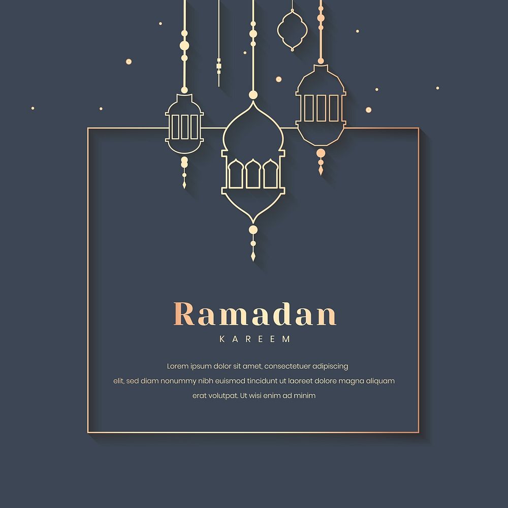 Blue Ramadan Kareem frame with beautiful lanterns