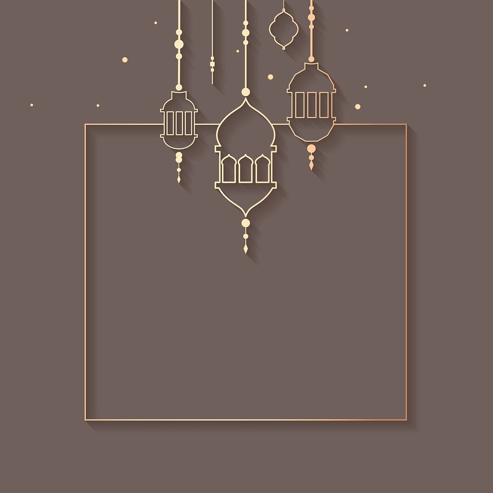 Gray Islamic square frame with beautiful Ramadan lights