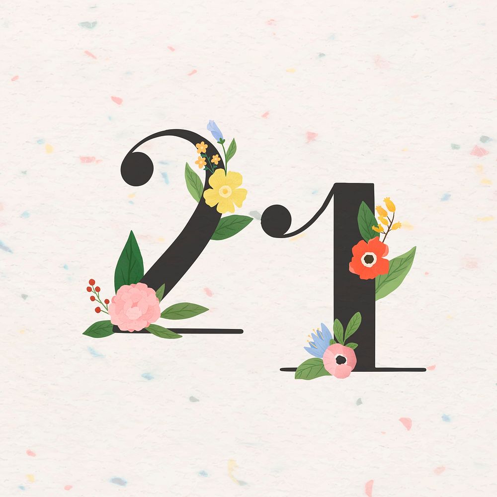 Watercolor floral number 21 vector