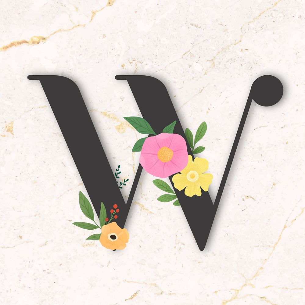 Elegant floral letter W vector