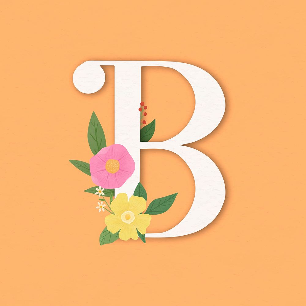 Orange elegant floral letter B vector
