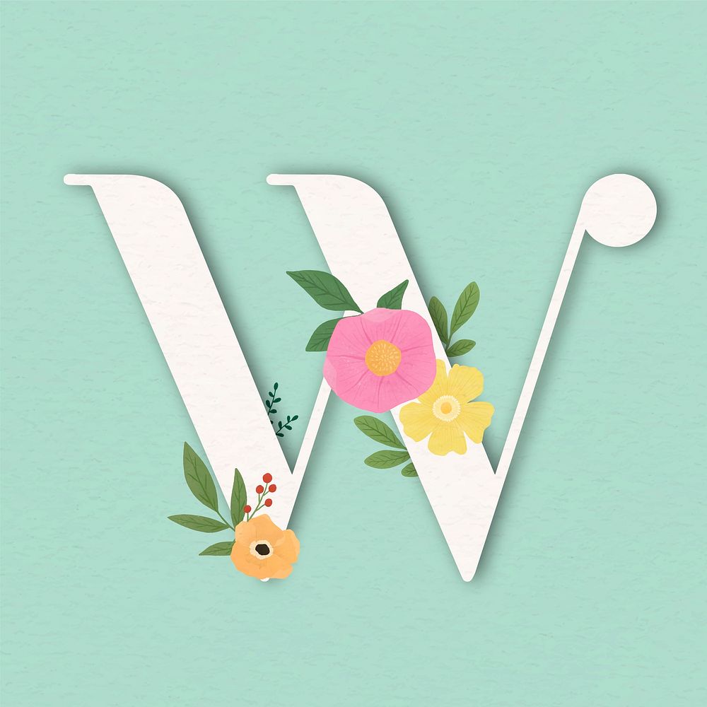Green elegant floral letter W vector