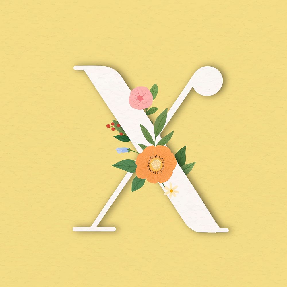 Yellow elegant floral letter X vector