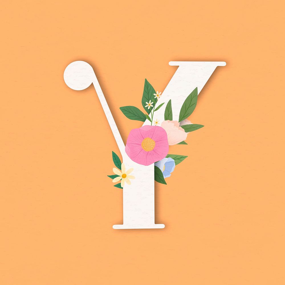 Orange elegant floral letter Y vector