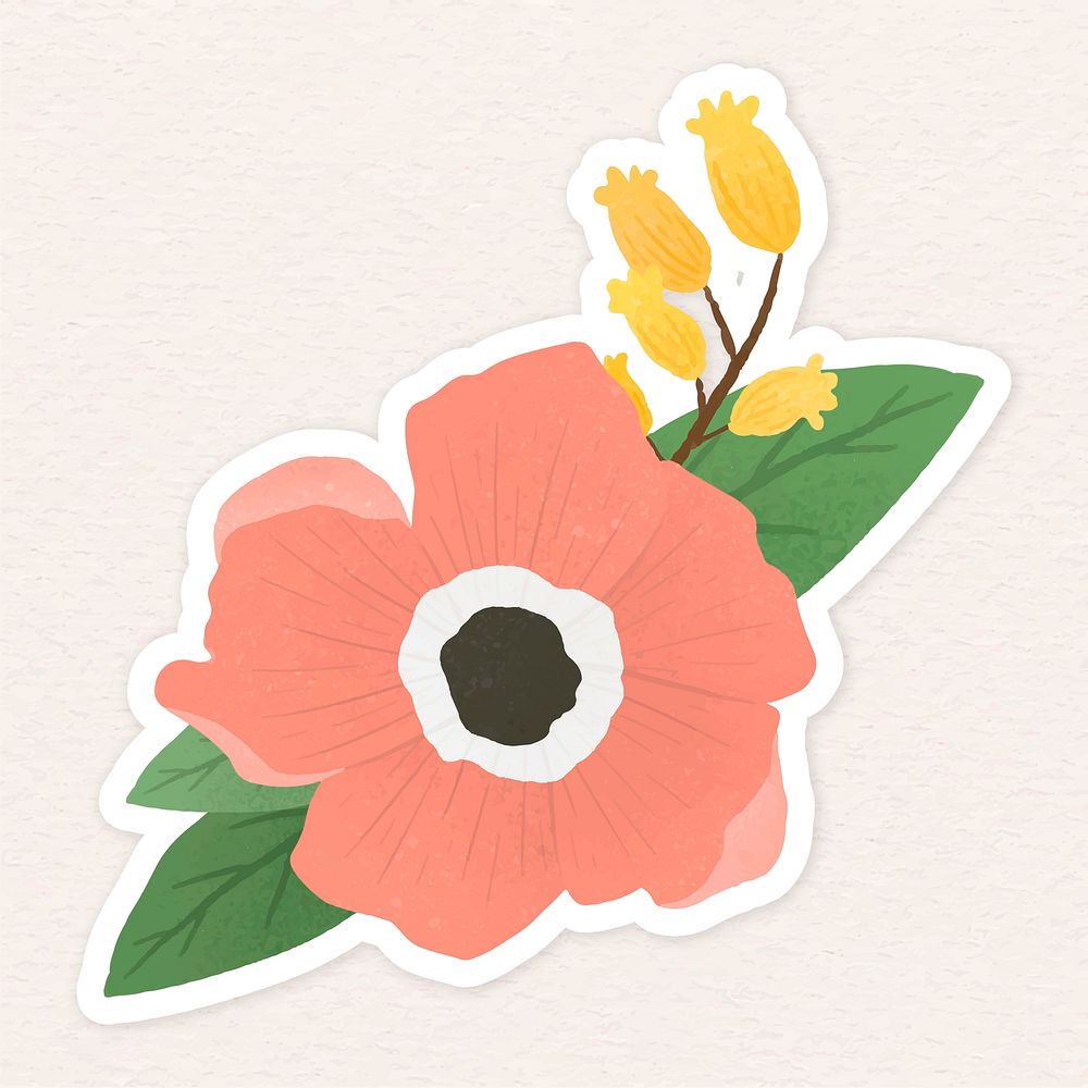 Pale red flower with leaves illustration