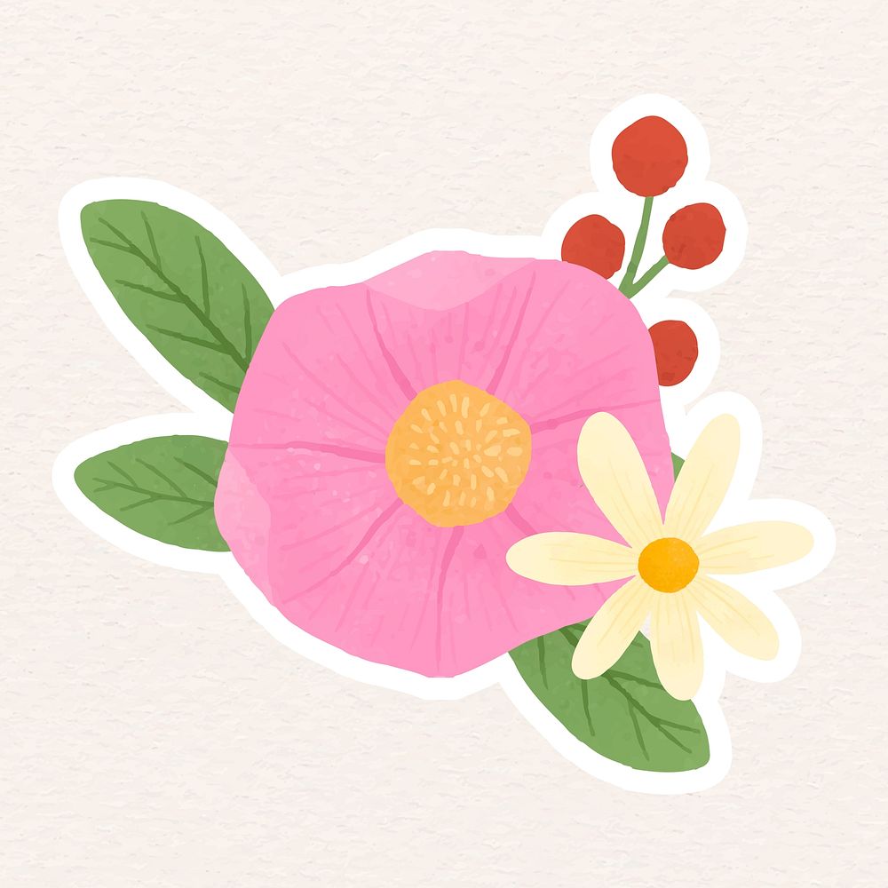 Pink and pale yellow flowers with leaves vector