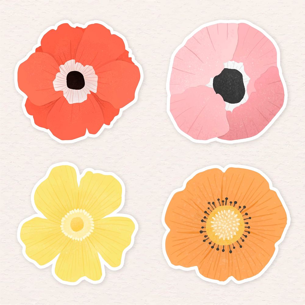 Colorful floral sticker set illustration
