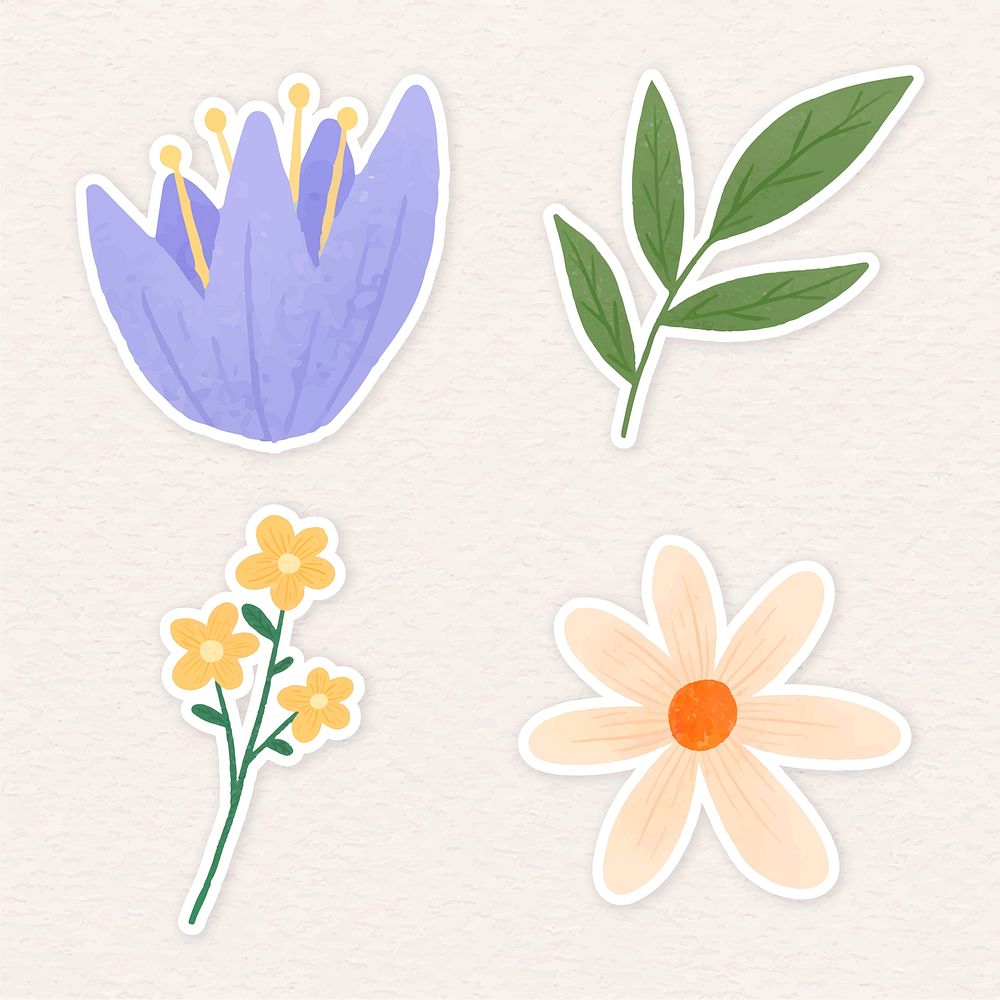 Colorful floral sticker set illustration