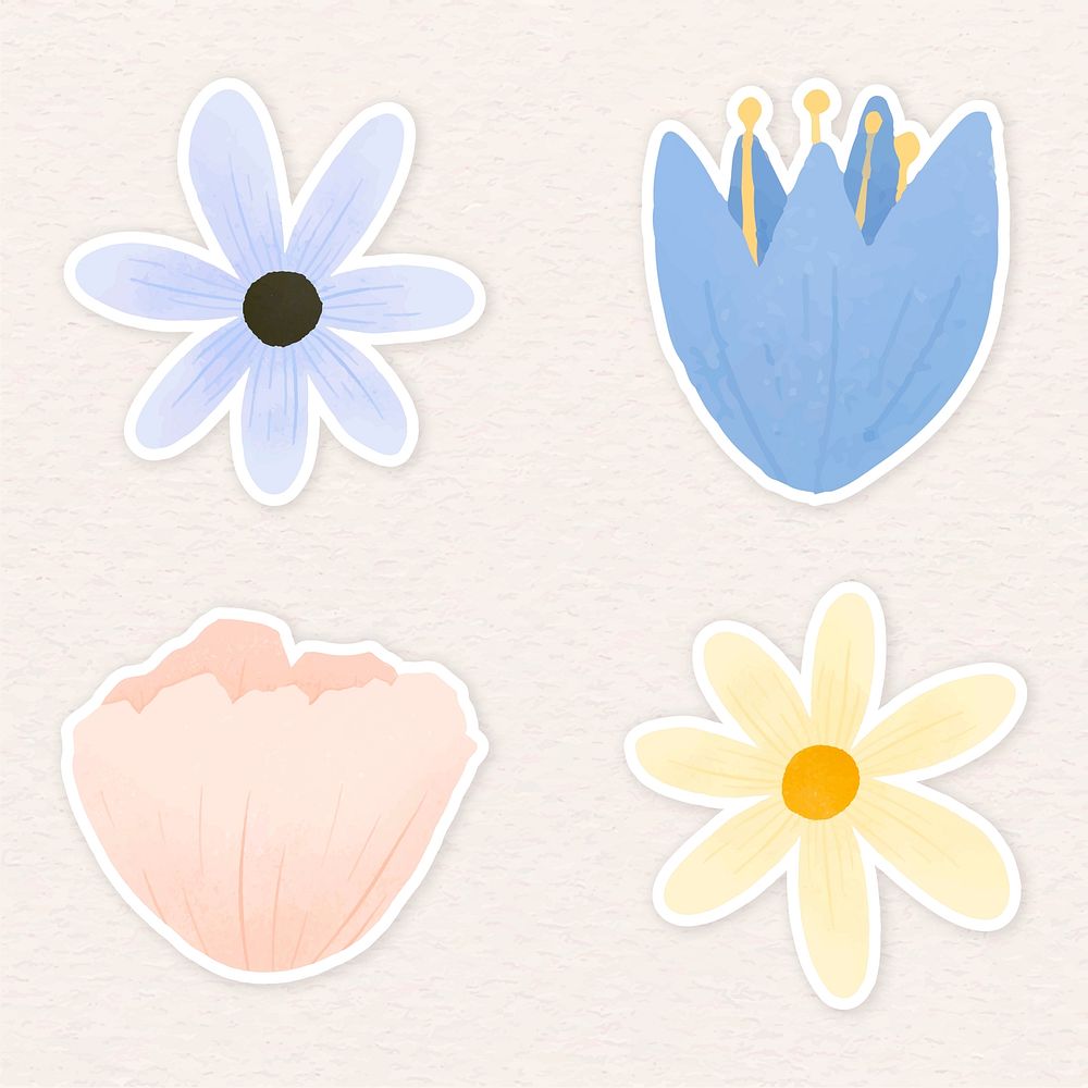 Colorful floral sticker collection illustration