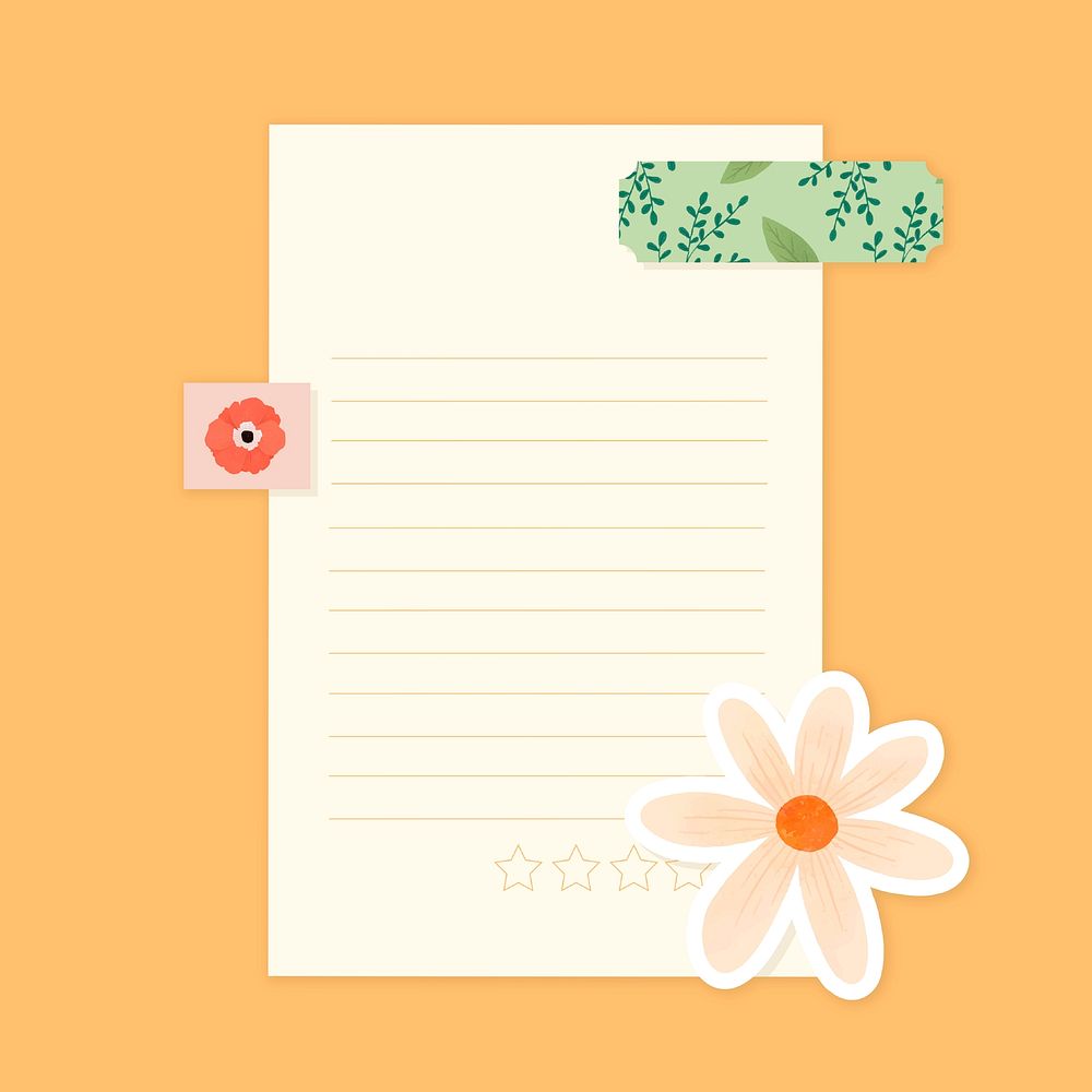 Lined paper with floral tapes illustration