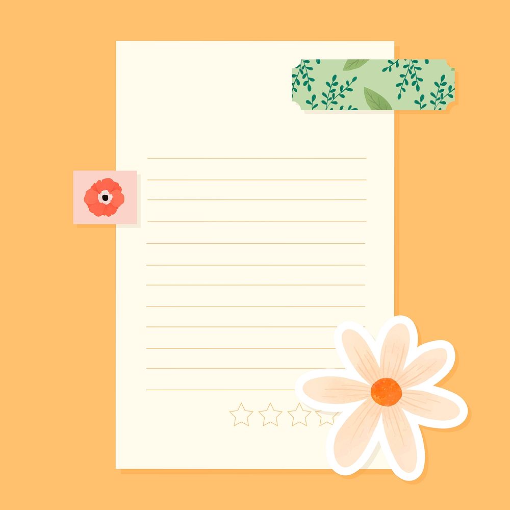 Lined paper with floral tapes vector