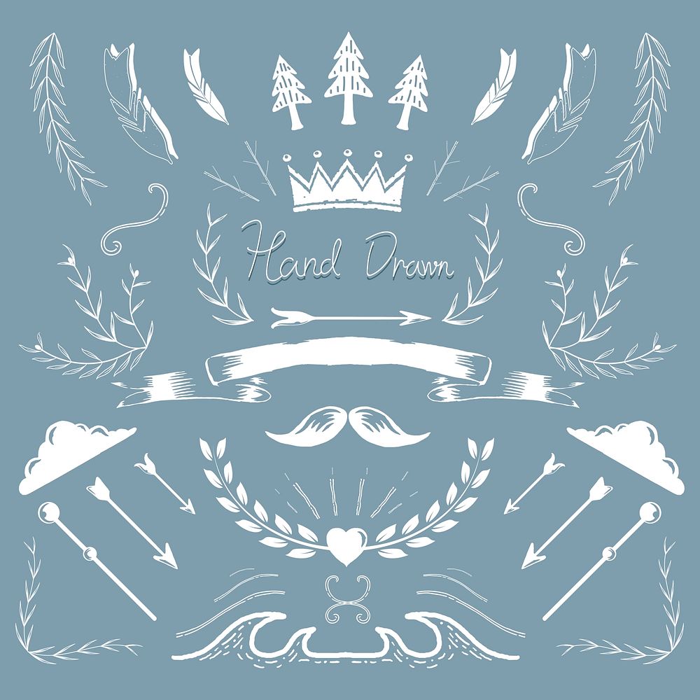 Hand drawn vintage element vector set