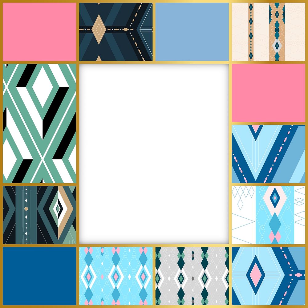 Colorful patchwork geometric patterned frame vector