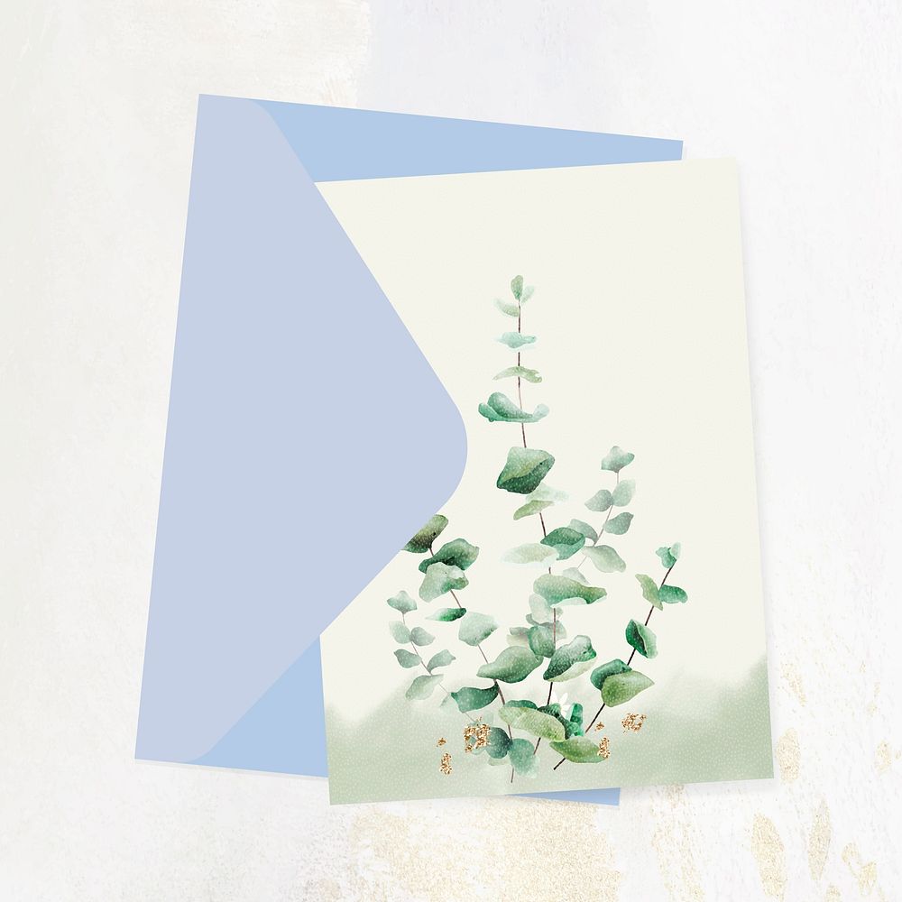 Hand drawn eucalyptus leaf invitation card template vector