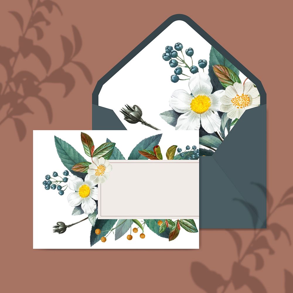 Floral invitation card and envelope vector
