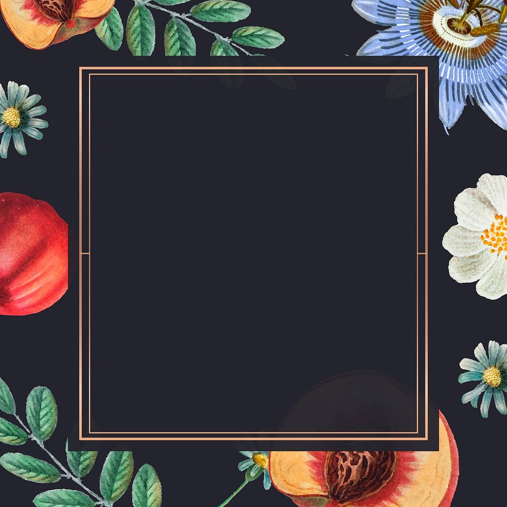 Fruit and flower frame vintage illustration with social media banner