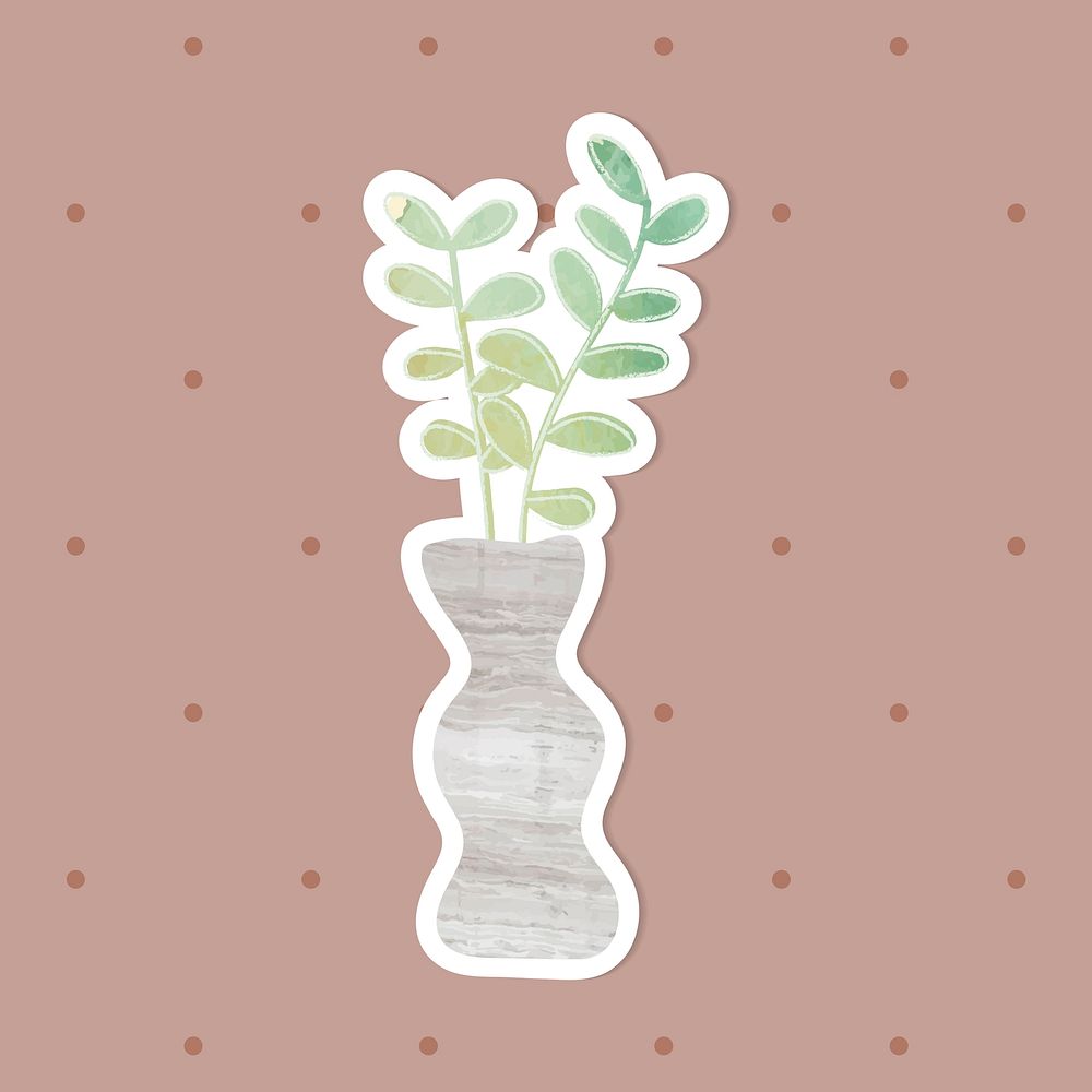 Watercolor tropical potted plant sticker vector